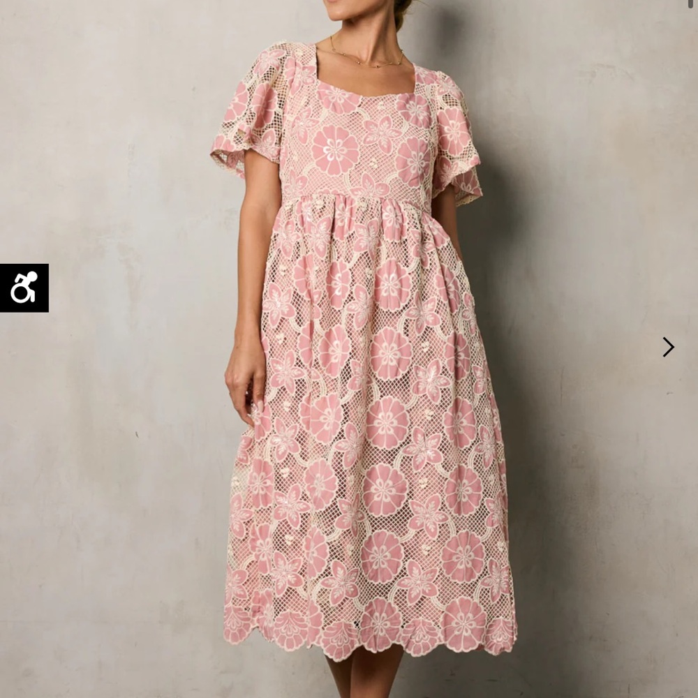 Bohme Pink Flutter Sleeve Midi Dress